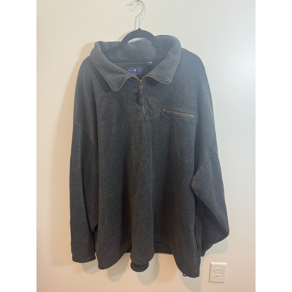 Vintage Gant USA Rugger Fleece Quarter Zip Pullover Gray Mens Big 3XL 1/4 Zip